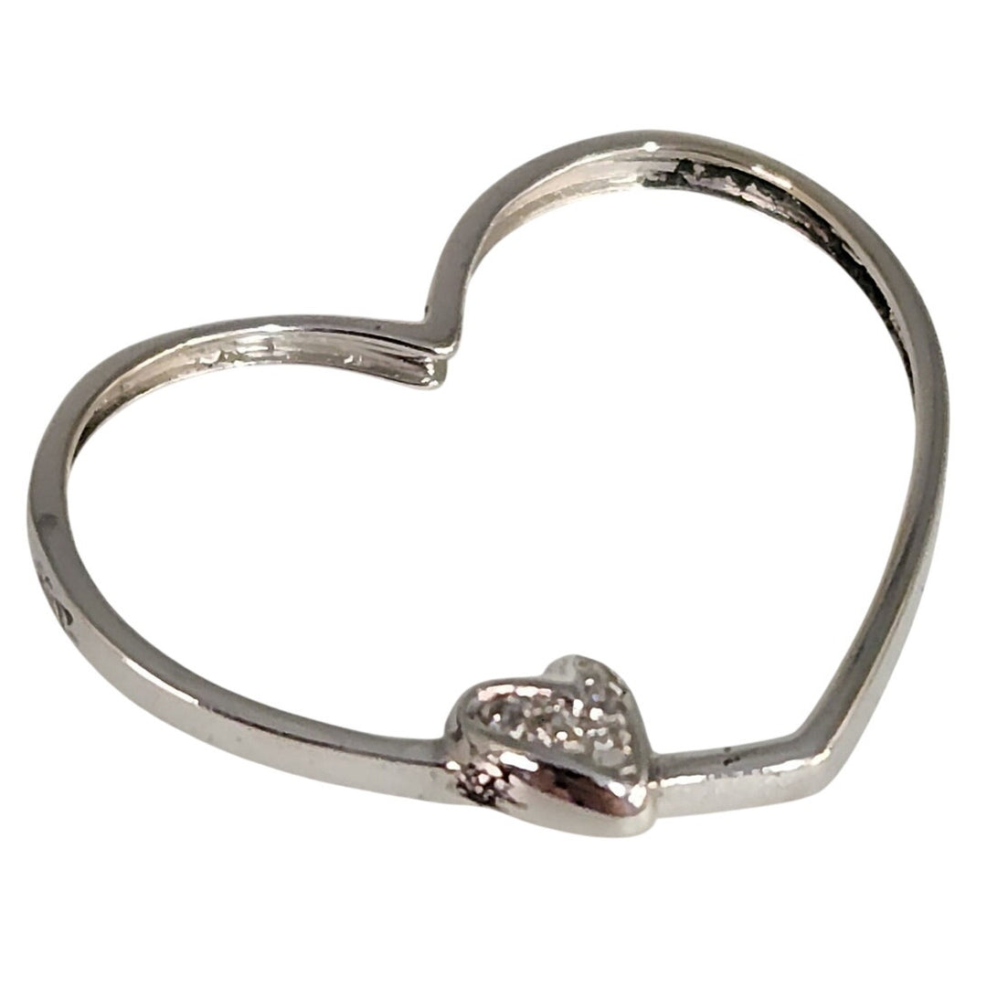 18K White Gold Diamond Double Heart Open Pendant 2.5g