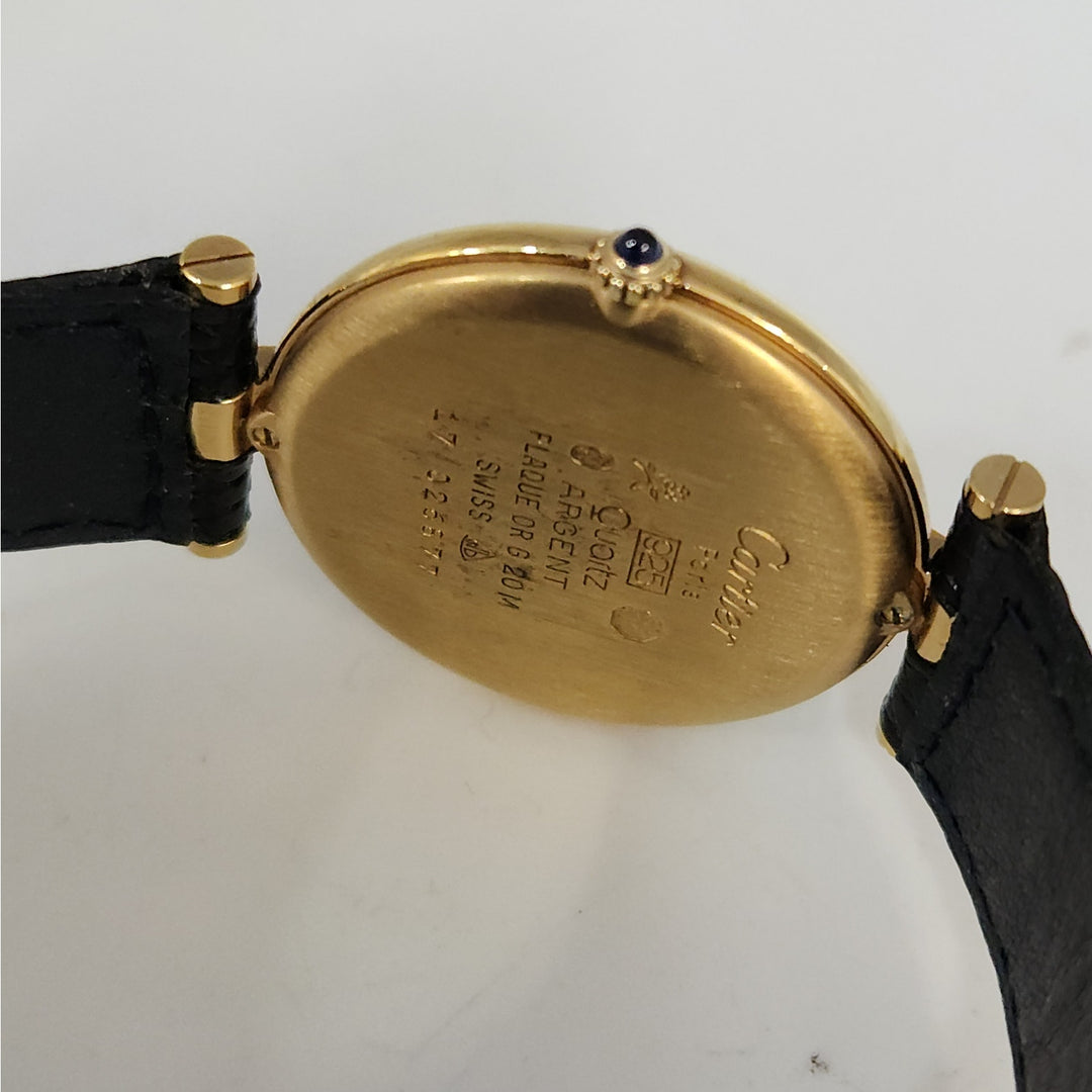Must de Cartier 30MM Blue Dial Quartz Watch 925 Sterling Silver Gold Plated