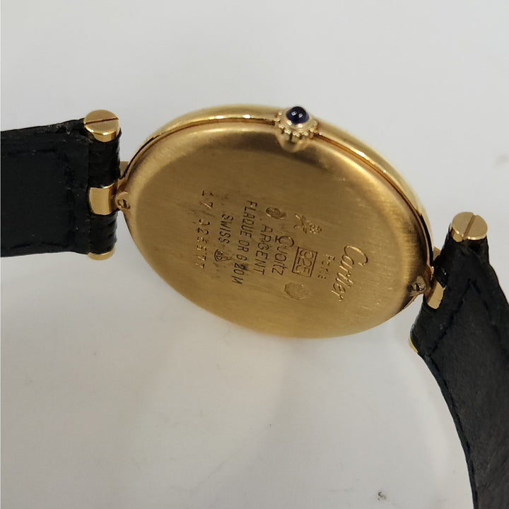 Must de Cartier 30MM Blue Dial Quartz Watch 925 Sterling Silver Gold Plated