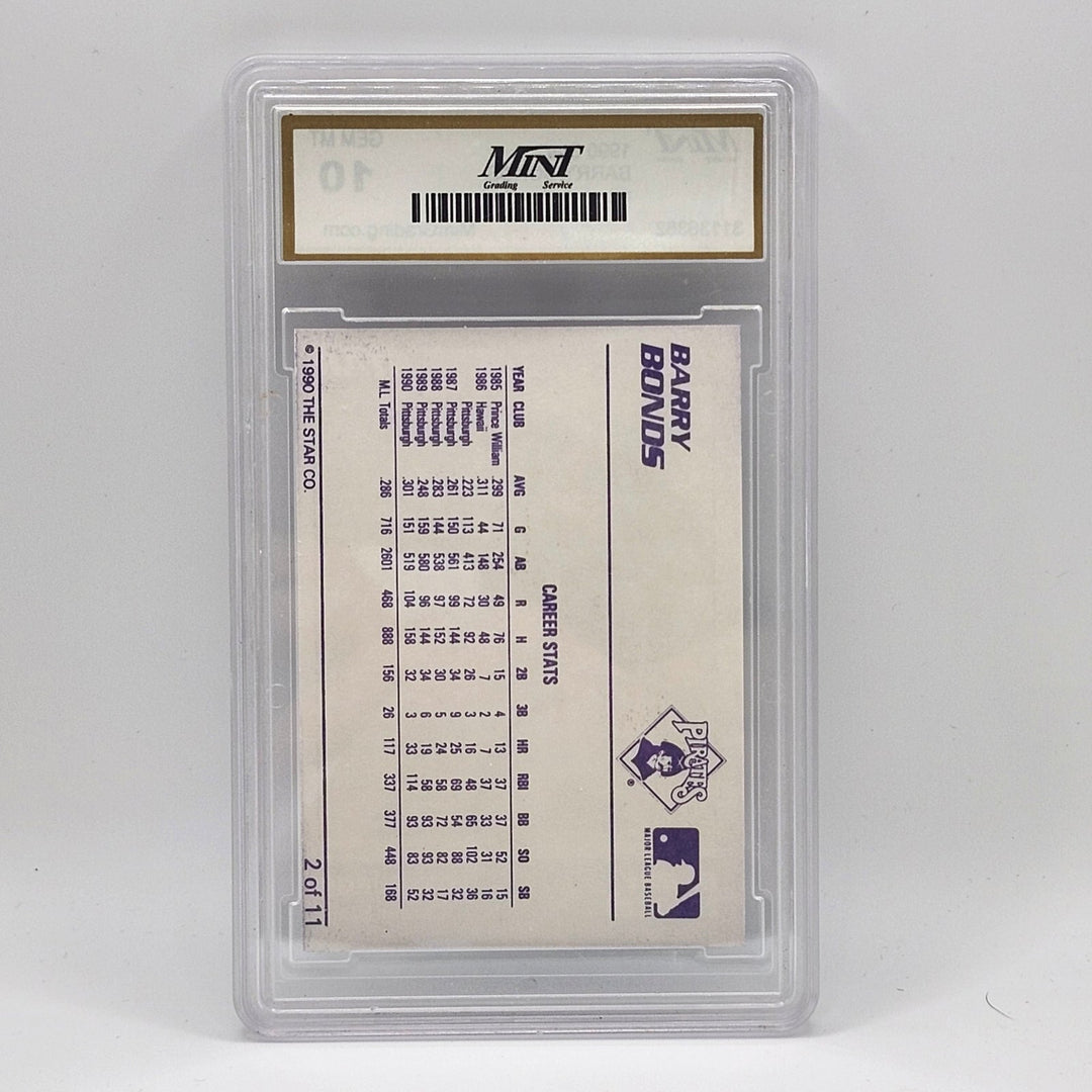 1990 Star Barry Bonds #2 Pittsburgh Pirates MINT Grading 10 GEM MT Baseball Card