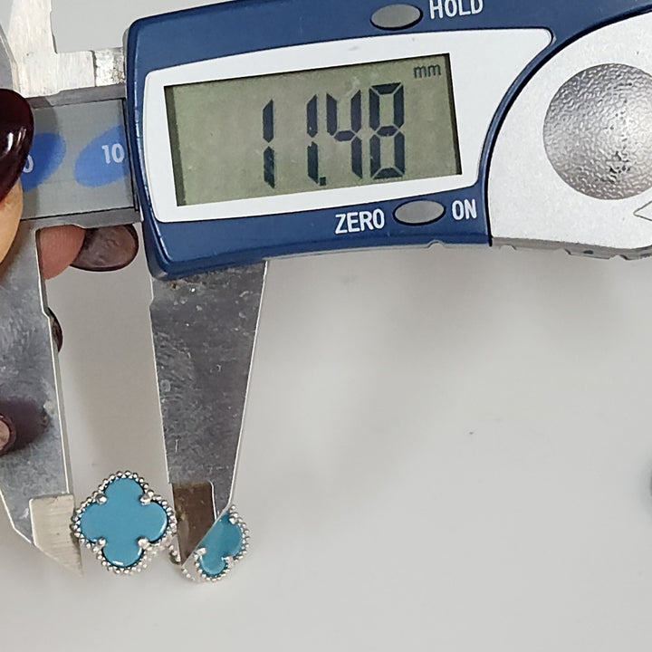 Chic Silver Turquoise Clover Motifs Stud Earrings