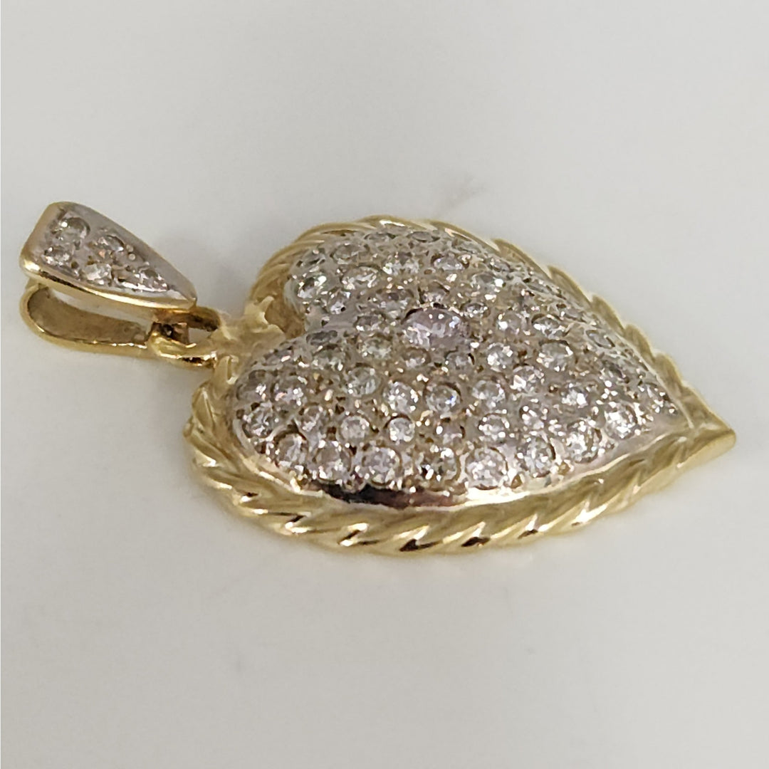 Elegant  Solid 14k Yellow Gold Natural Diamonds Pave Heart Pendant
