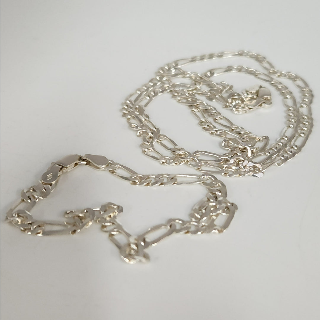 Set of 925 Sterling Silver Figaro's Necklace 24" & bracelet 7.5"