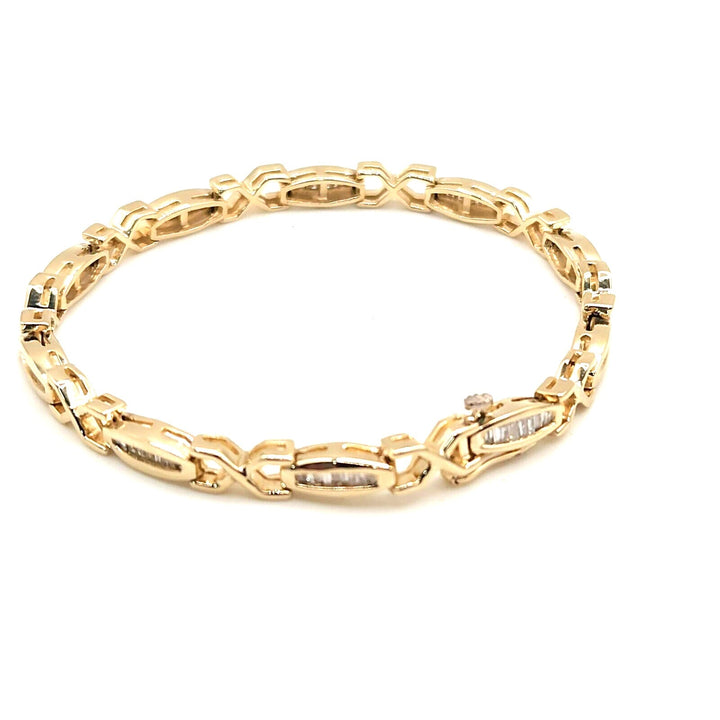 Beautiful 14k Solid Yellow Gold Baguette Diamond Bracelet 7"