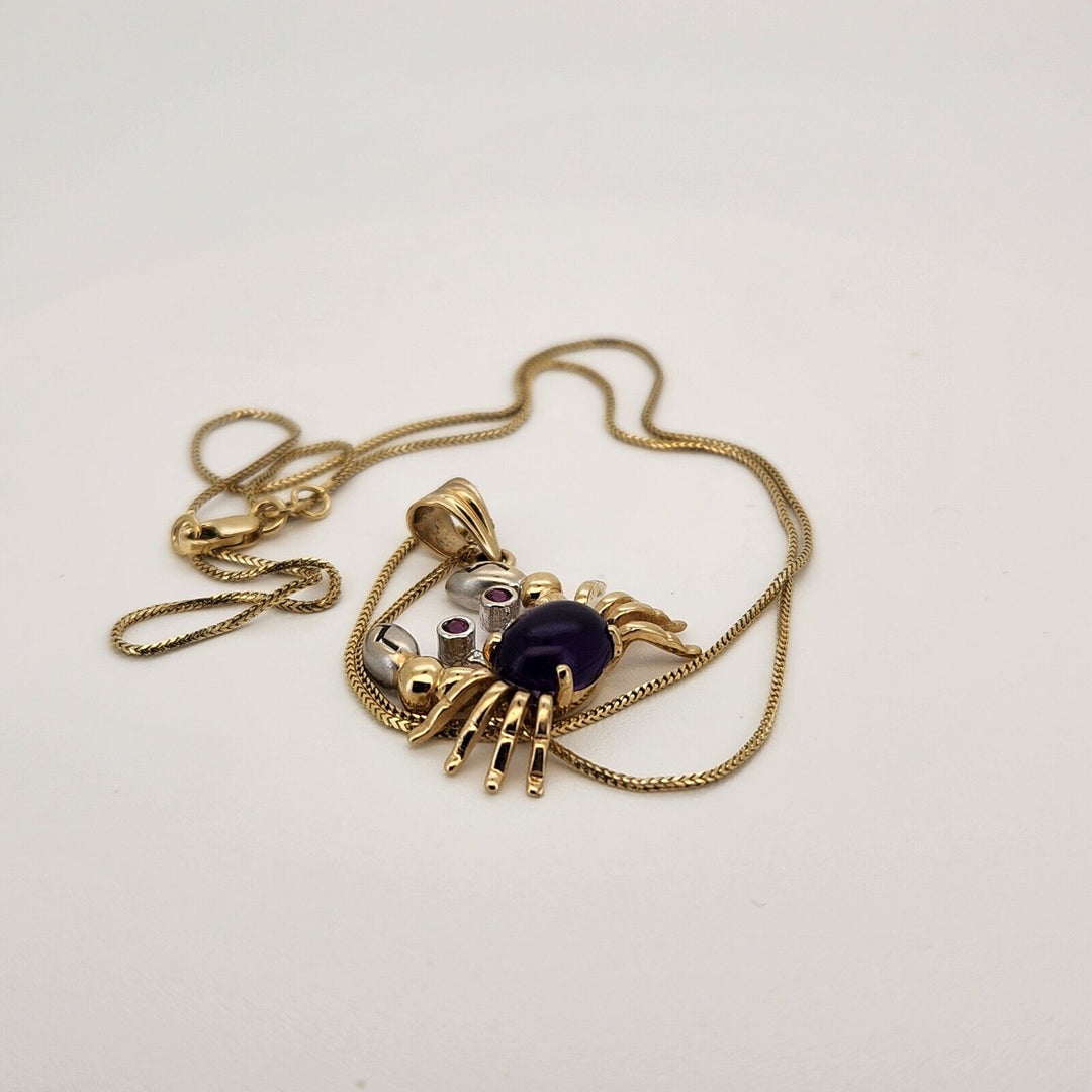 10k Cool Yellow - White Gold Colored Crab Pendant & Necklace 18"