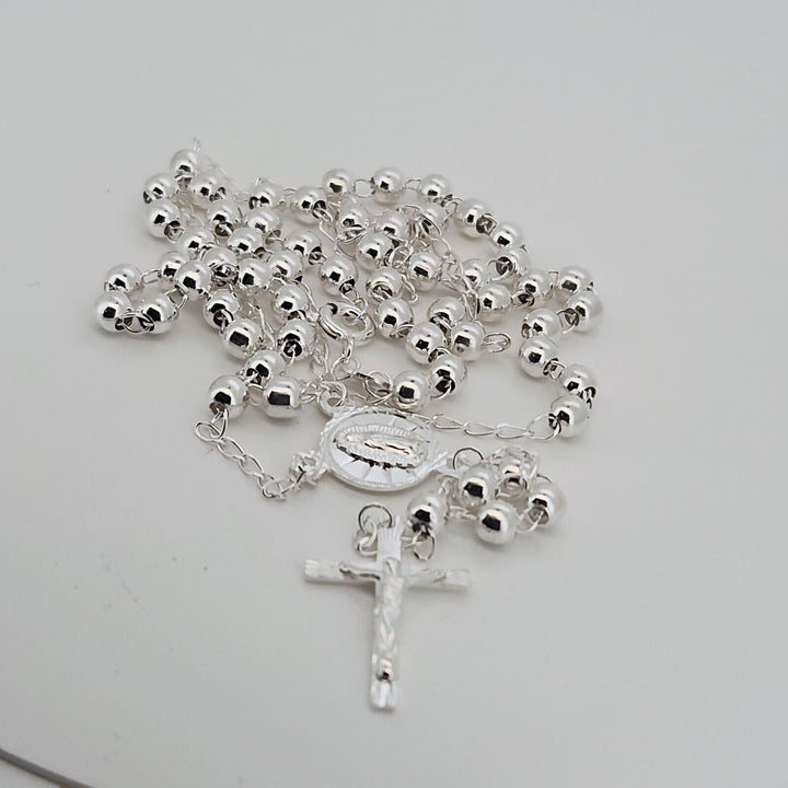 Beautiful 925 Sterling Silver Rosary 4MM Necklace 24"