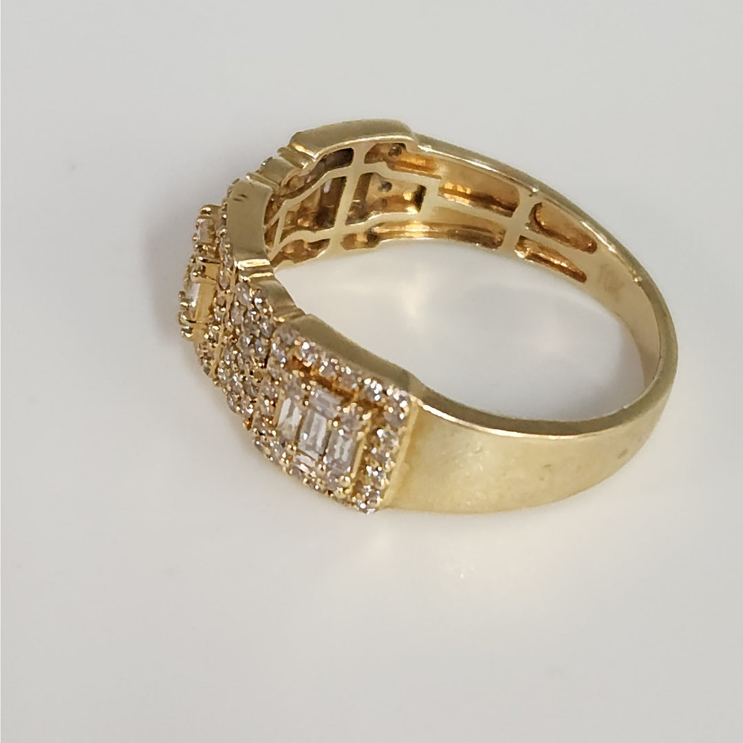 10k Yellow Gold Mult-Row Diamond Cluster Ring Baguette & Round Diamonds Size 10