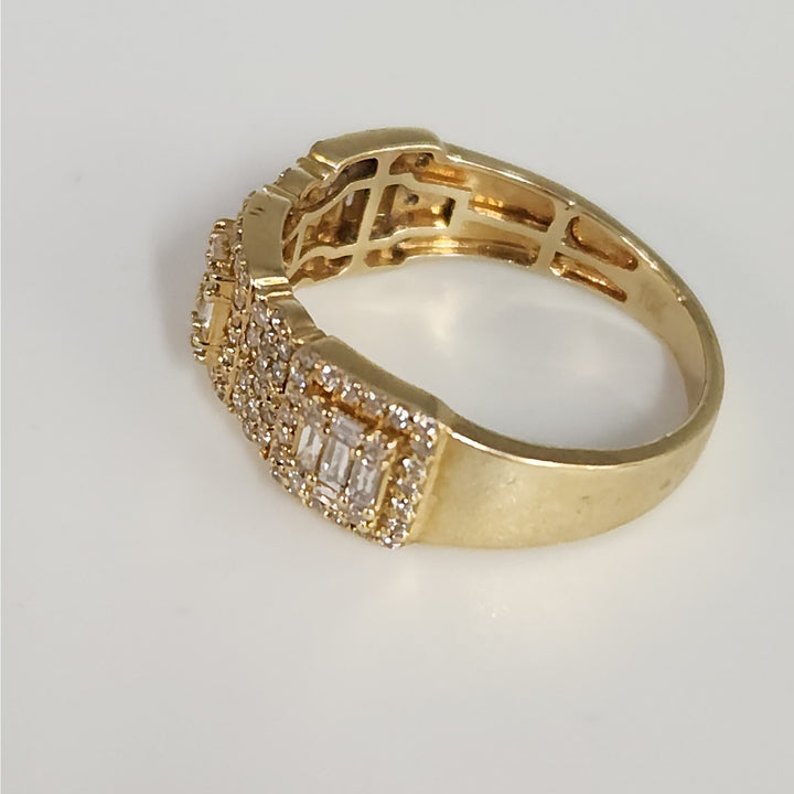 10k Yellow Gold Mult-Row Diamond Cluster Ring Baguette & Round Diamonds Size 10