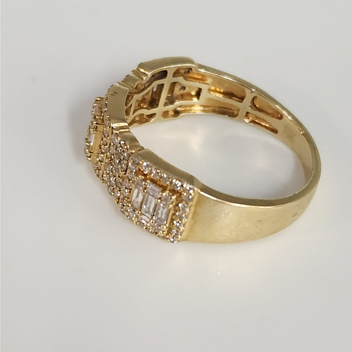 10k Yellow Gold Mult-Row Diamond Cluster Ring Baguette & Round Diamonds Size 10