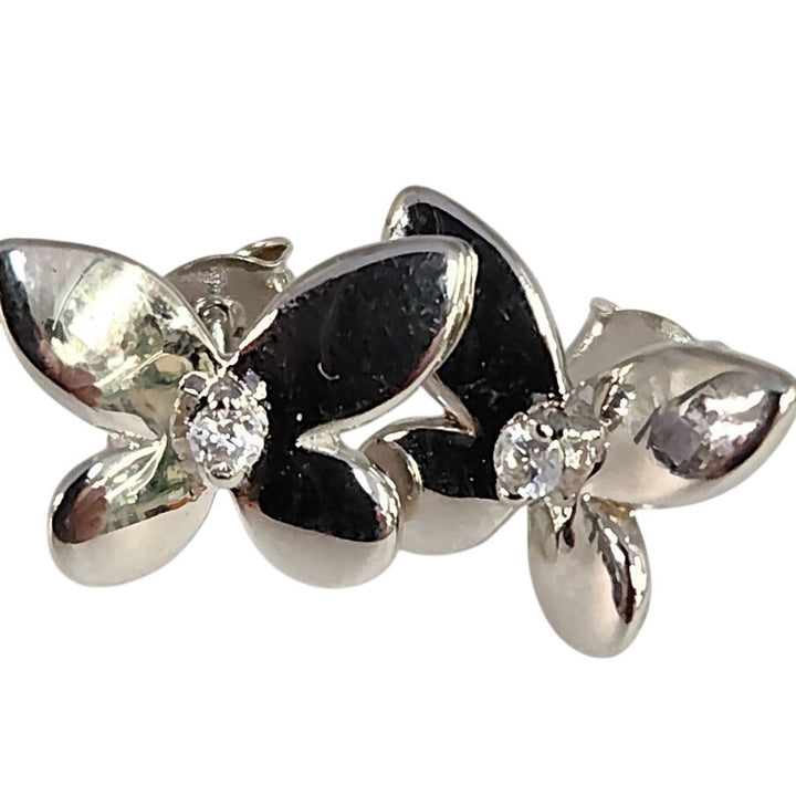 925 Sterling Silver Floral Butterfly design Stud Earrings with CZ accent