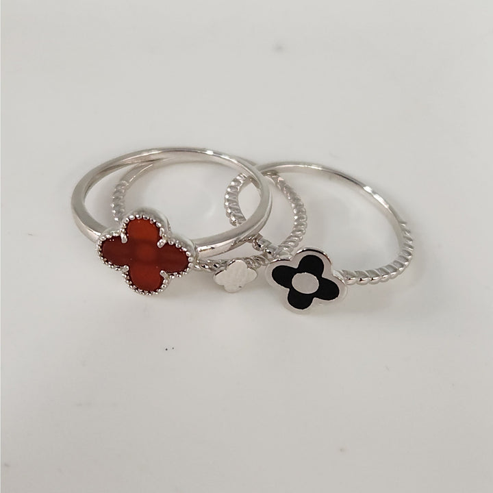 925 Sterling Silver Triple Layer Clover Ring set size 6