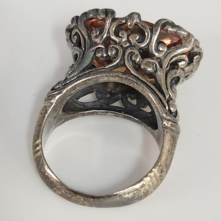 Antique Style Sterling Silver Ring Featuring A Brilliant Natural Golden Citrine