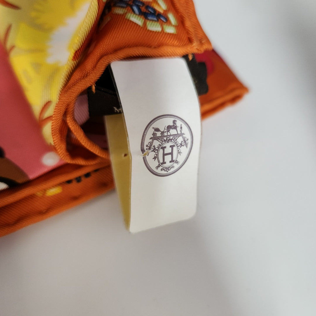 New Hermes Silk Scarf 90cm 100% Silk HG/Orange Cuit/Rose B