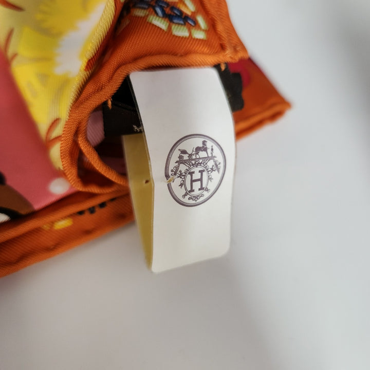 New Hermes Silk Scarf 90cm 100% Silk HG/Orange Cuit/Rose B