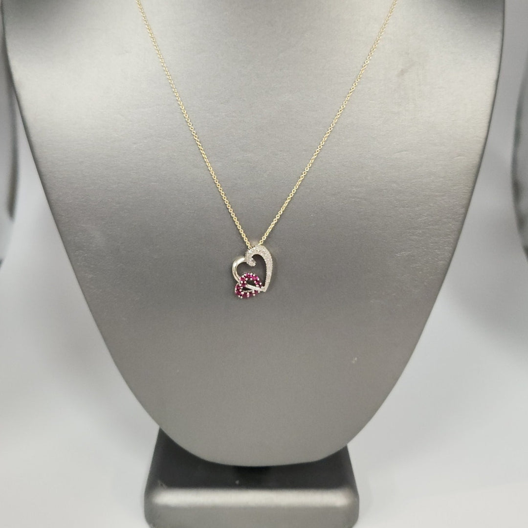 10k Gold Ruby and Diamond heart pendant necklace with 18" in 14k chain