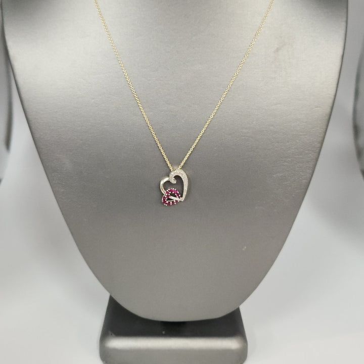 10k Gold Ruby and Diamond heart pendant necklace with 18" in 14k chain