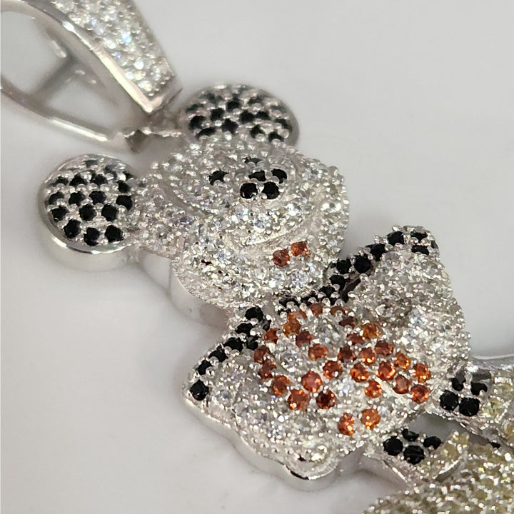 925 sterling silver Iced Out Mickey Mouse Pendant black red and white CZ Charm