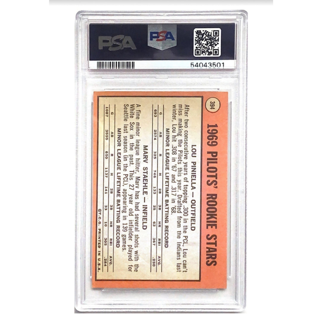 1969 Topps #394 Pilots Rookies Stars L. Piniella M. Staehle Graded by PSA NM-7