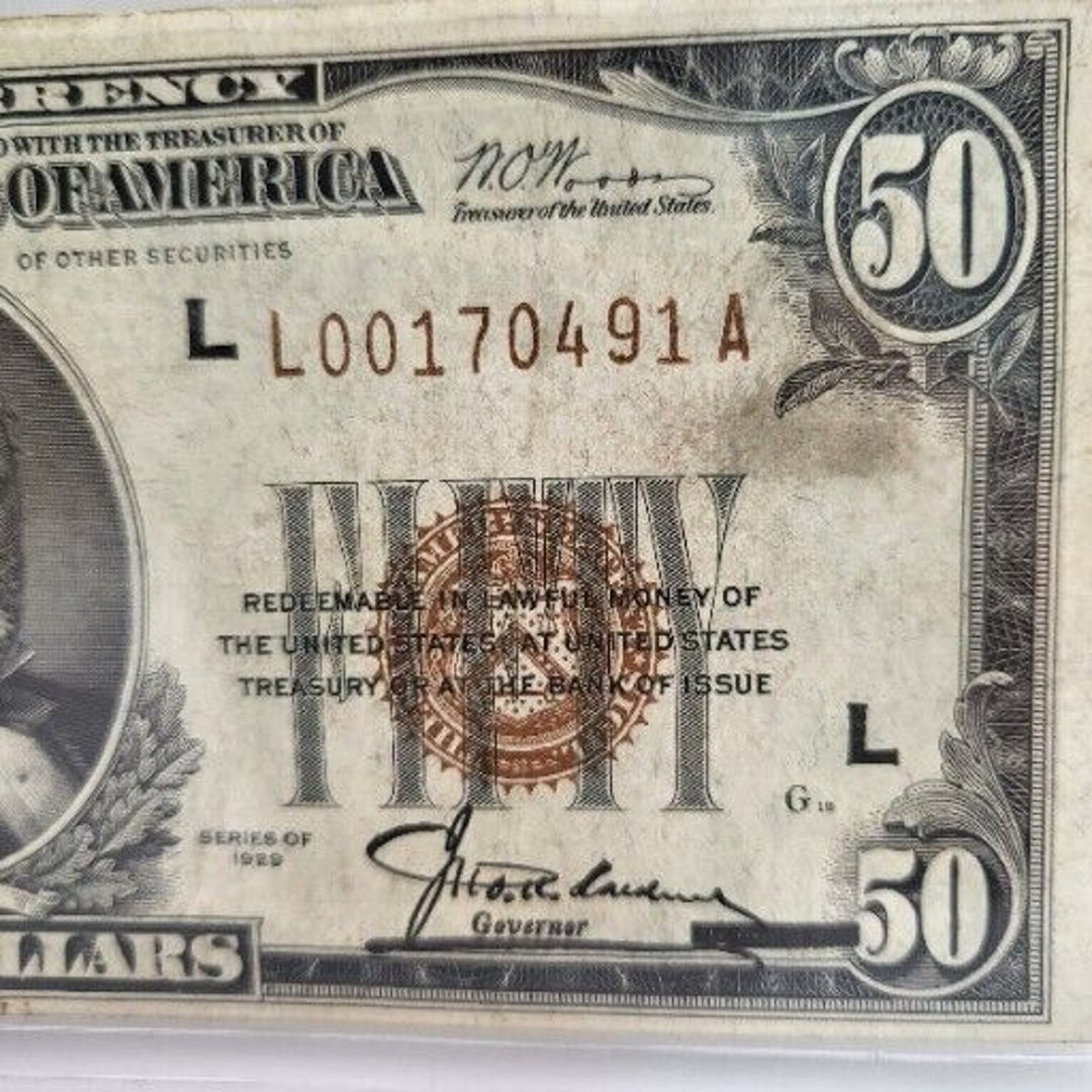 1929 $50 CURRENCY BANK NOTE THE FEDERAL RESERVE BANK of SAN FRANCISCO CA.