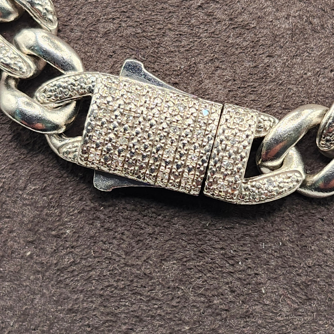 Sterling Silver .925 Diamond-Accented Cuban Link Chain Necklace (20.5" / 37.0g)