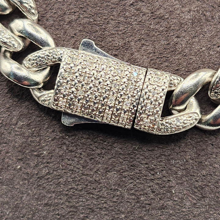 Sterling Silver .925 Diamond-Accented Cuban Link Chain Necklace (20.5" / 37.0g)