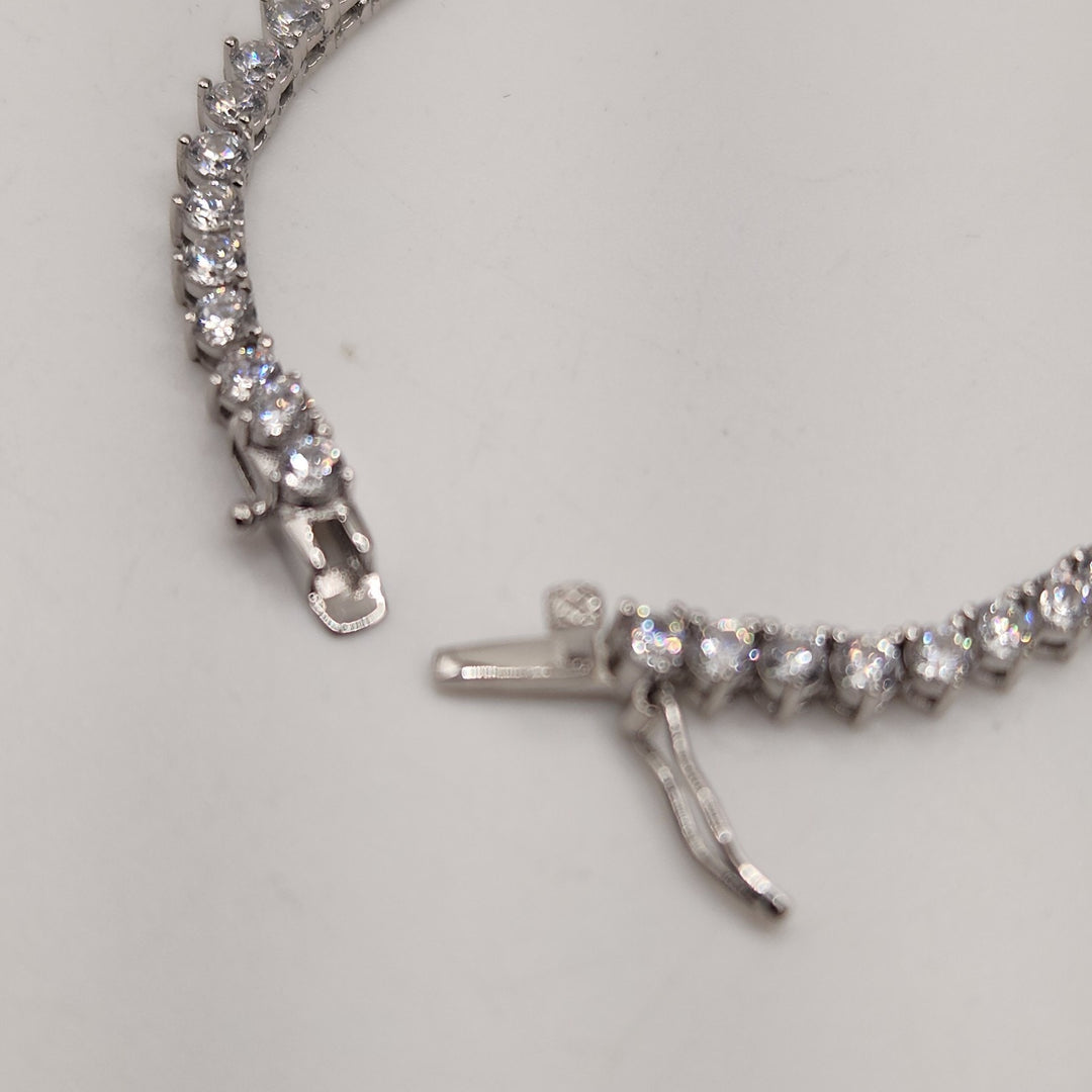 3 Prongs D VVS1 Full Moissanite Tennis Necklace 925 Sterling Silver 17"...