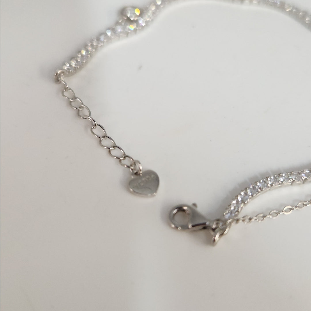 925 Sterling Silver Double layer Tennis & Bezel Set CZ bracelet 8"