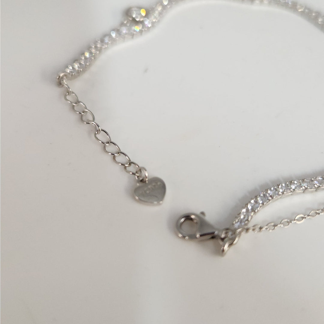 925 Sterling Silver Double layer Tennis & Bezel Set CZ bracelet 8"