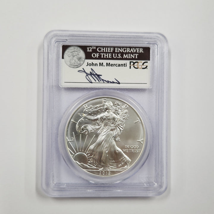 2012-S American Silver Eagle First Strike San Francisco John Mercanti PCGS MS70