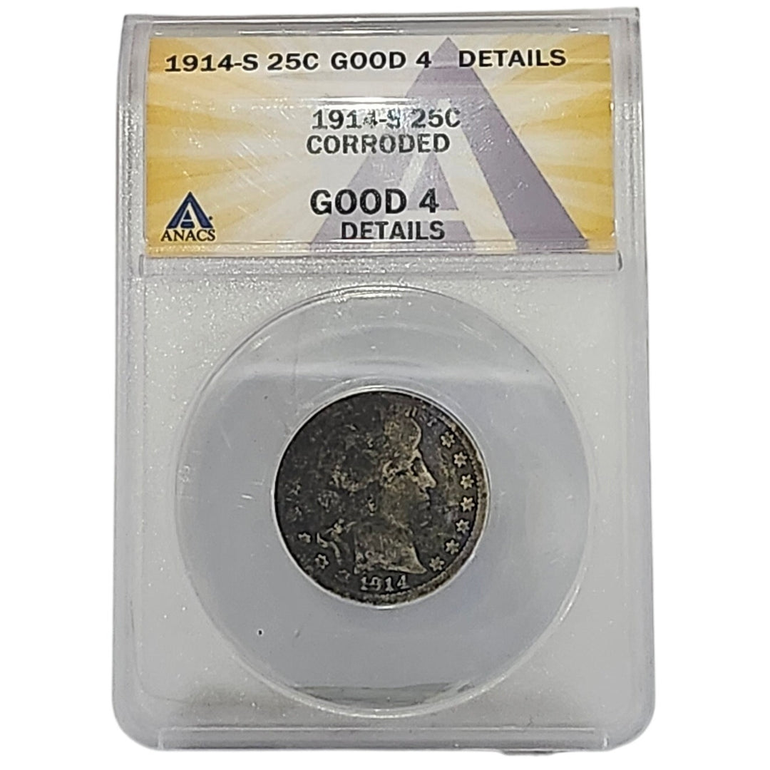 1914-S Barber Quarter 25C - ANACS Good 4 Details (Corroded United States Coin)