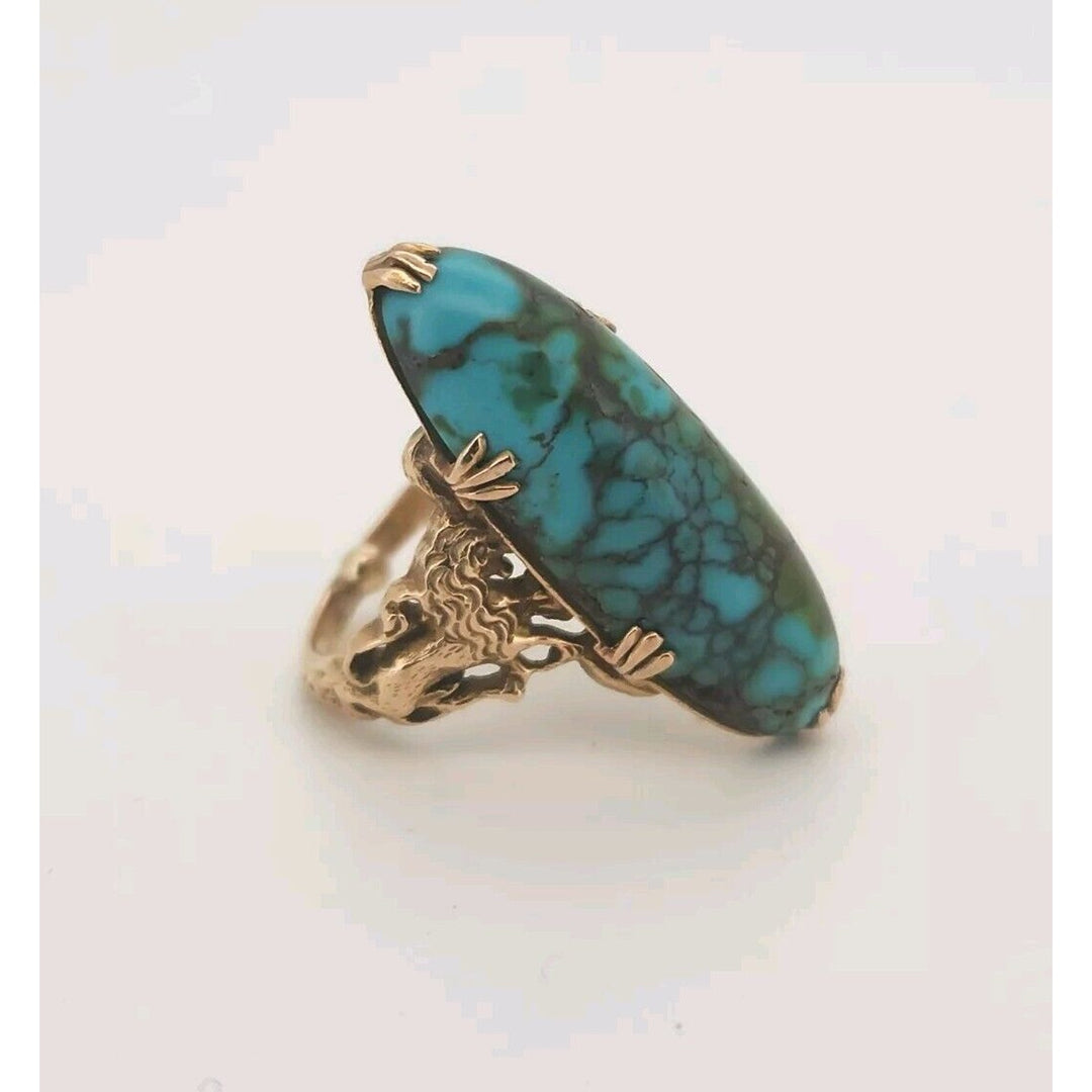 14k Yellow Gold Natural Turquoise Ring Size 4.75