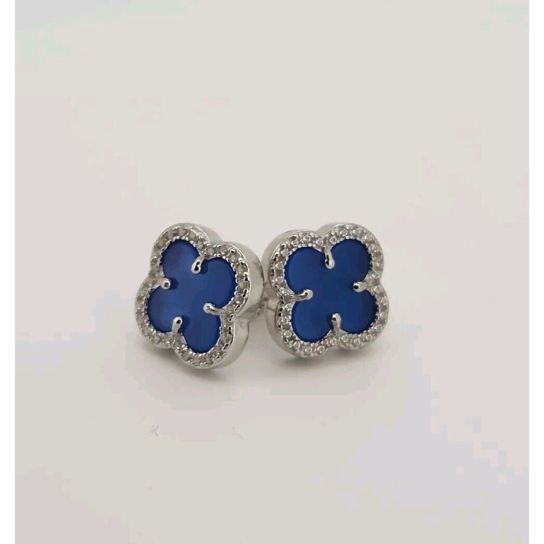 925 sterling silver Blue Flowers Stud Earrings B