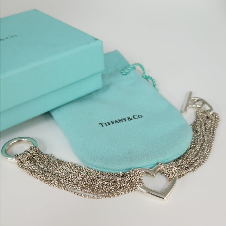 Tiffany & Co. Sterling Silver Multi-chain Heart Bracelet With Box & Pouch