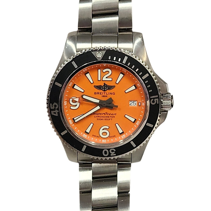 Breitling Superocean Orange Dial Stainless Steel Diver Automatic Chronometer