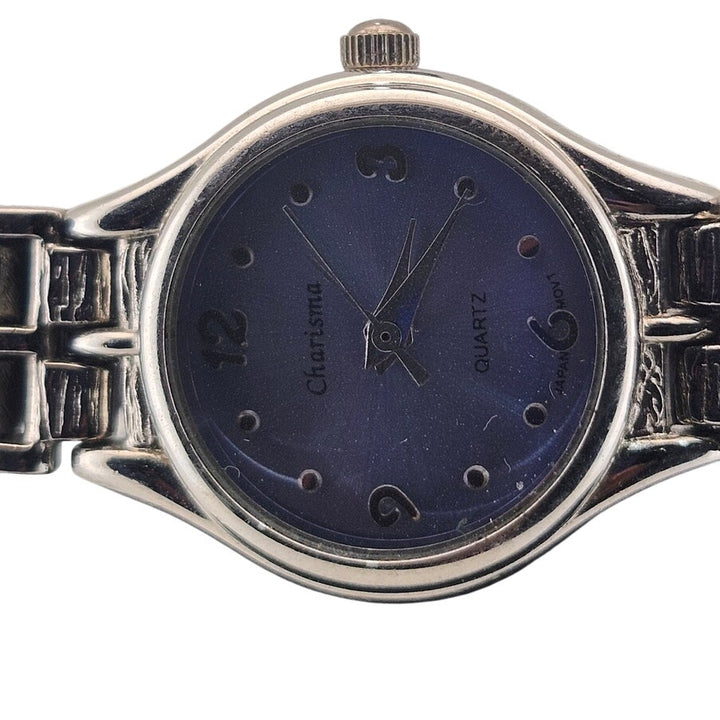 Charisma Women's Silver Tone Japan Movt Quartz Watch Metallic Blue Dial Link