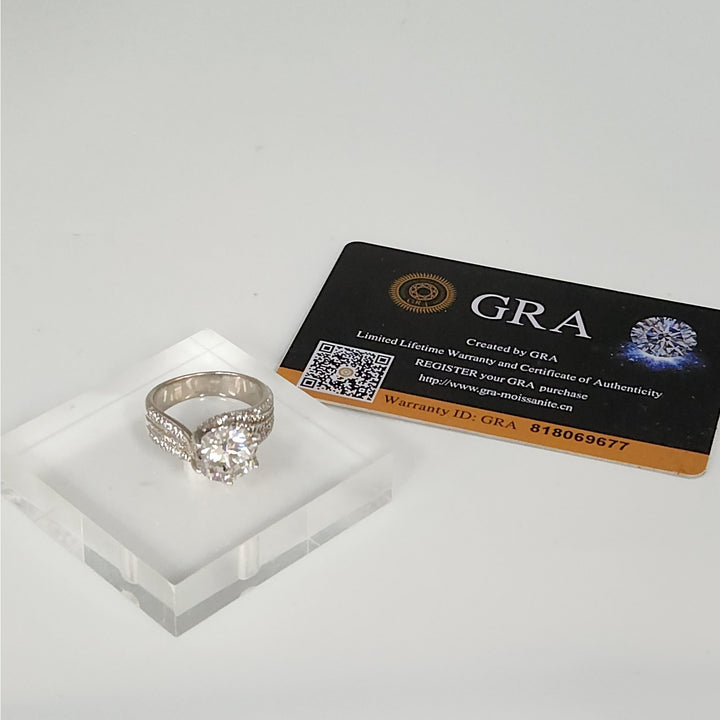 5.00 CT GRA Certified D VVS1 Round Moissanite Pav'e Ring 925 Sterling Silver