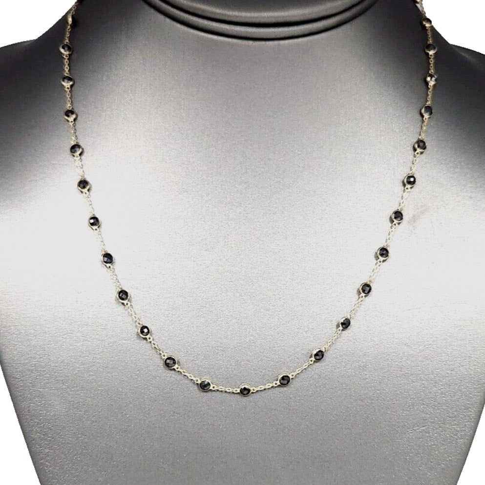 Stunning 14k Yellow Gold With Black Diamond Stones Chain Necklace 18"
