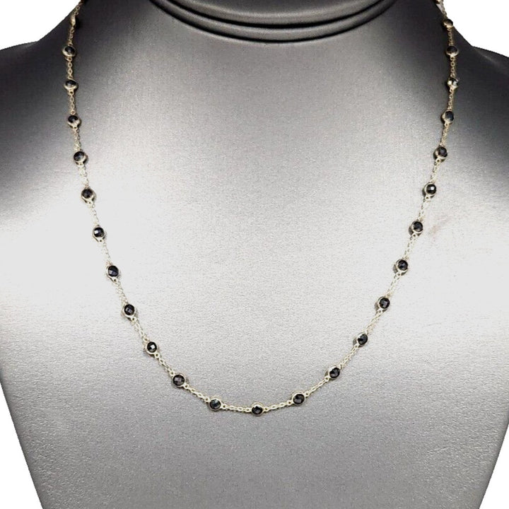 Stunning 14k Yellow Gold With Black Diamond Stones Chain Necklace 18"