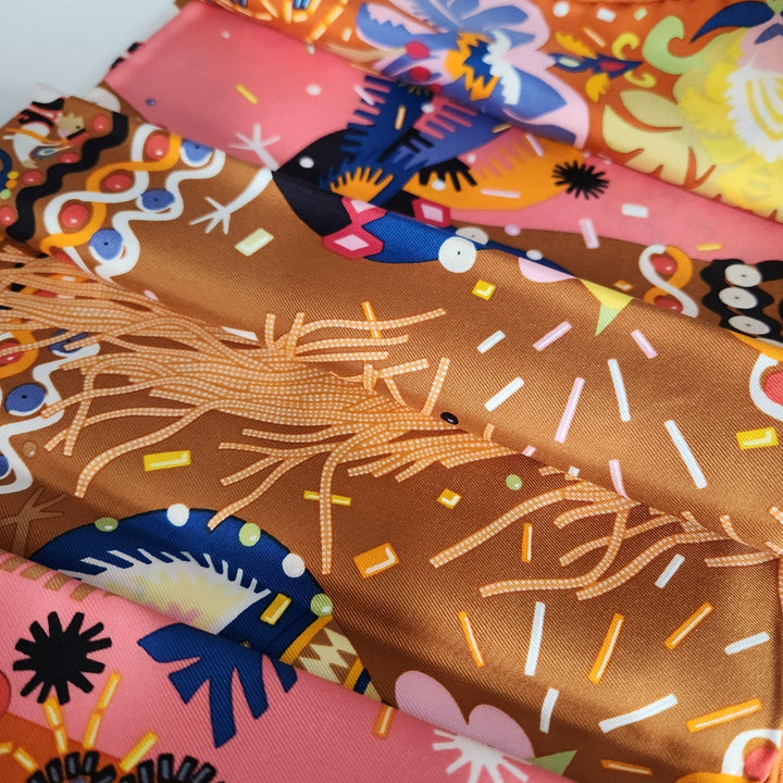 New Hermes Silk Scarf 90cm 100% Silk HG/Orange Cuit/Rose B