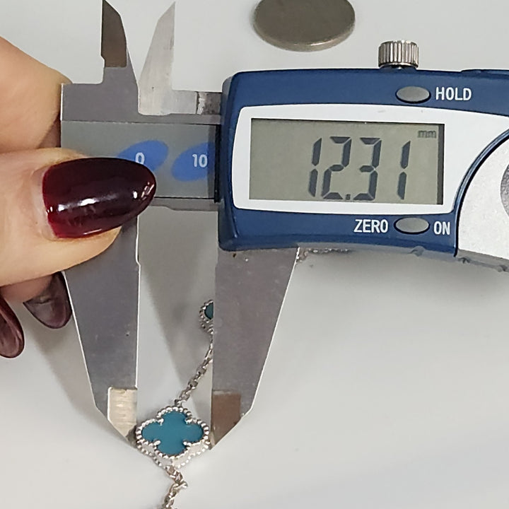 Fashion Silver Bracelet With Turquoise Floral Clover Links 7.5"