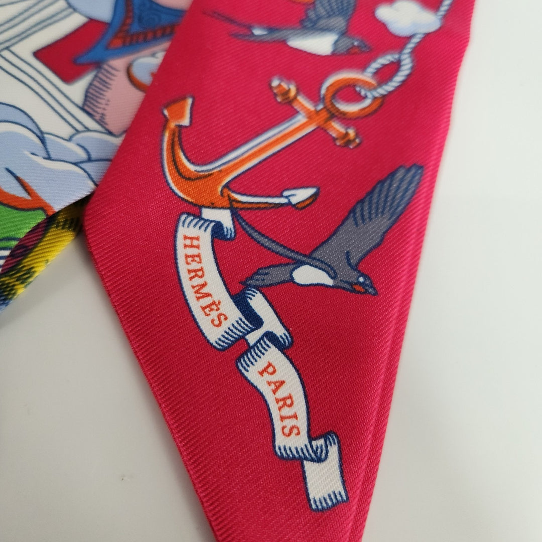 New Hermes Twilly Scarf 100% Silk QU/Fuchsia/Blue/ Multi Color