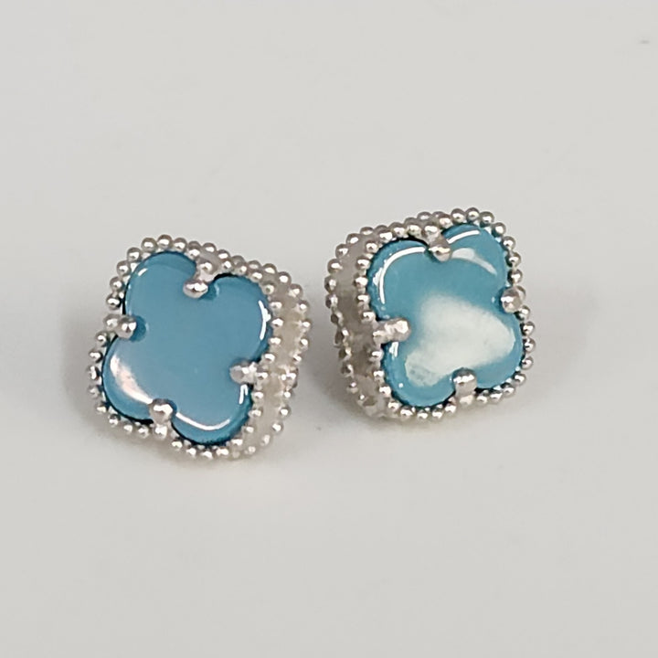 Chic Silver Turquoise Clover Motifs Stud Earrings