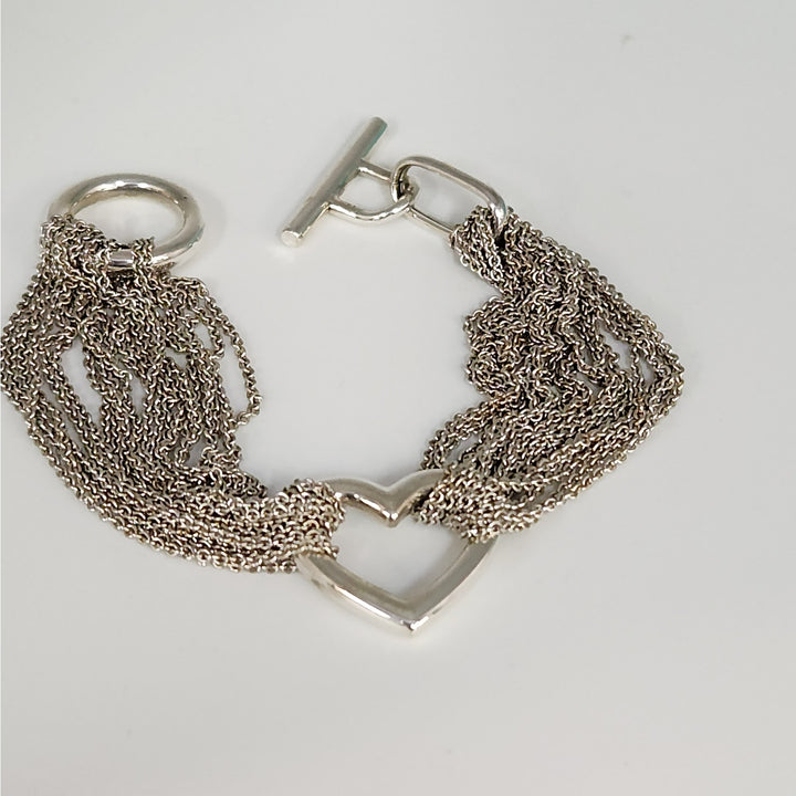 Tiffany & Co. Sterling Silver Multi-chain Heart Bracelet With Box & Pouch