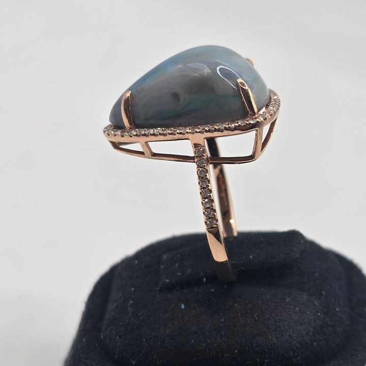 GIA Certified 11.18 CT Natural Gray 14k Opal Rose Gold-Tone Halo Cocktail Ring