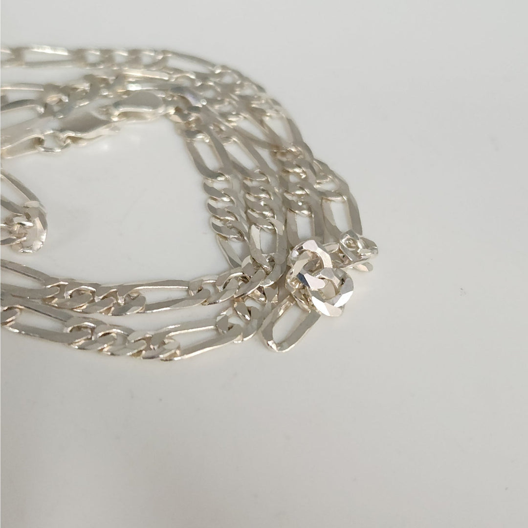 925 Sterling Silver Diamond Cut Figaro Link Chain Necklace 24" Italy