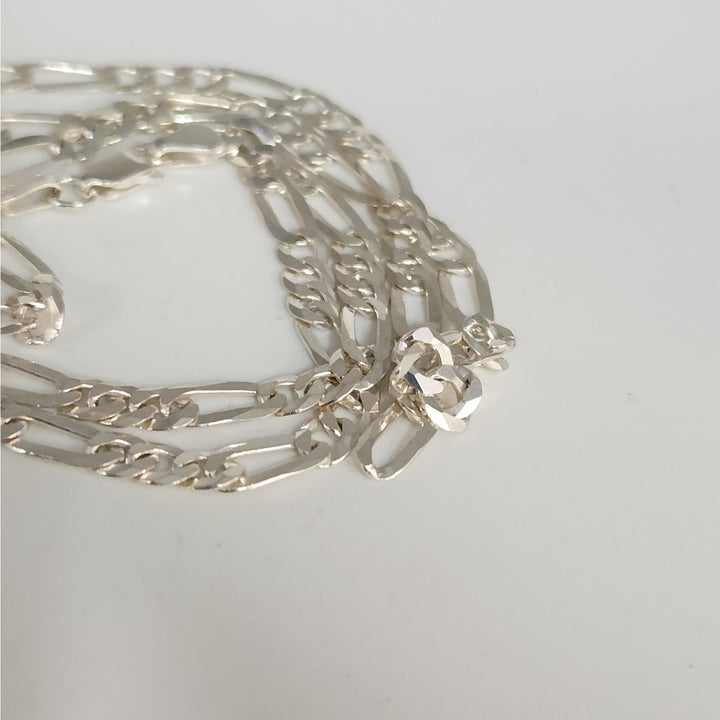 925 Sterling Silver Diamond Cut Figaro Link Chain Necklace 24" Italy