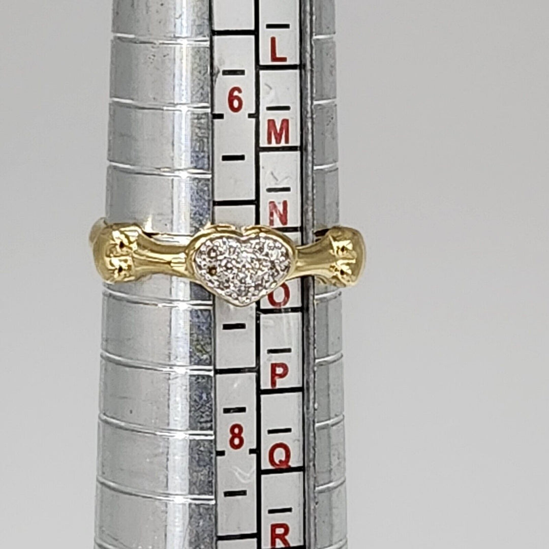 18k Yellow Gold Diamond Heart Ring Size 6.75