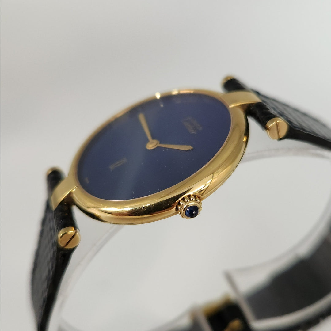 Must de Cartier 30MM Blue Dial Quartz Watch 925 Sterling Silver Gold Plated