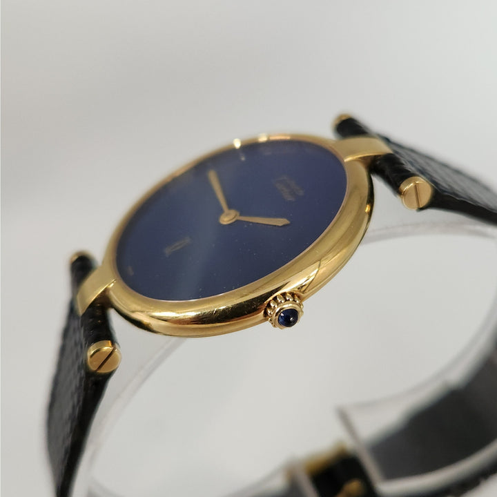 Must de Cartier 30MM Blue Dial Quartz Watch 925 Sterling Silver Gold Plated