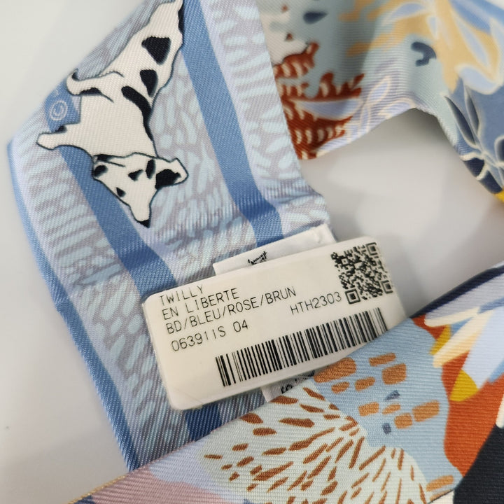 New Hermes Twilly Scarf 100% Silk EN Liberte Blue Color